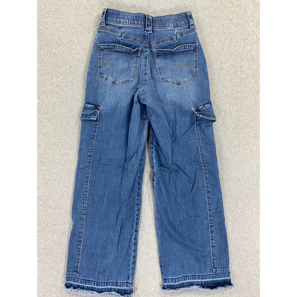 Democracy Ab Technology Wide Leg Jeans Womens Size 2 Blue Cargo Stretch Raw Hem - Picture 8 of 9